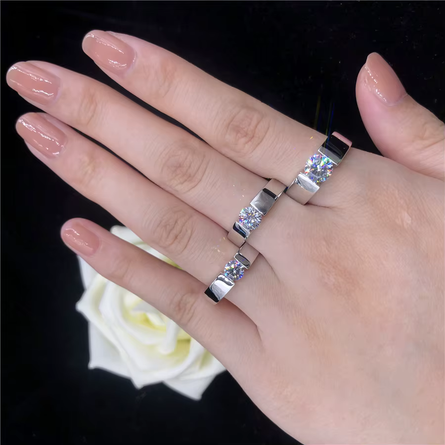 Group bague en or blanc 14 carats pour femme, fiançailles en diamant solide, bijoux de promesse d'am