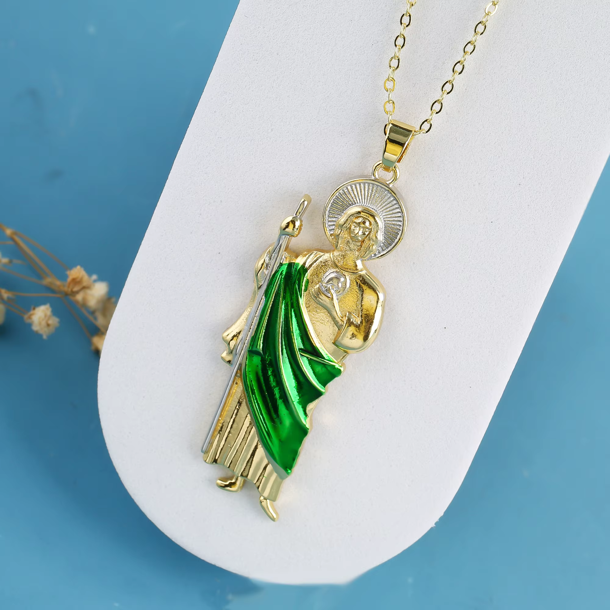 Pendentif classique Simple San Judas Tadeo plaqué or 14 carats pour hommes et femmes, collier pour f