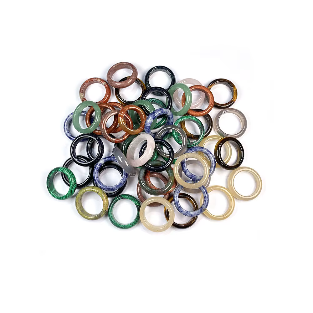Bagues en pierre naturelle unisexe, 10 pièces, deux modèles, 6mm de largeur