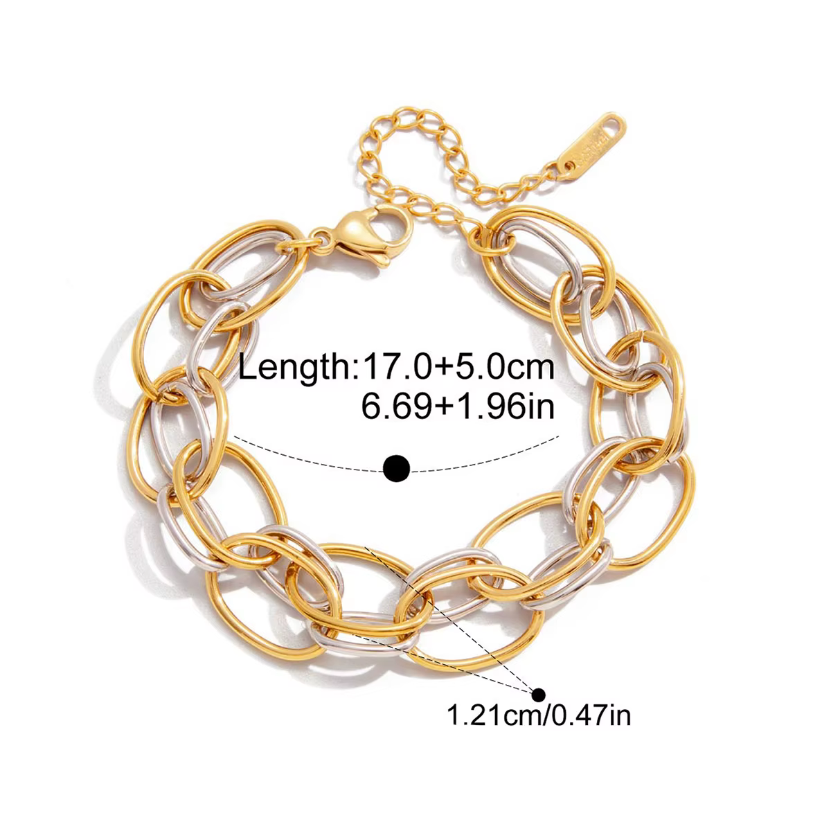 Yori – Bracelet chaîne multi-anneaux bicolore or argent, Texture résistante à l'eau, mode quotidienn