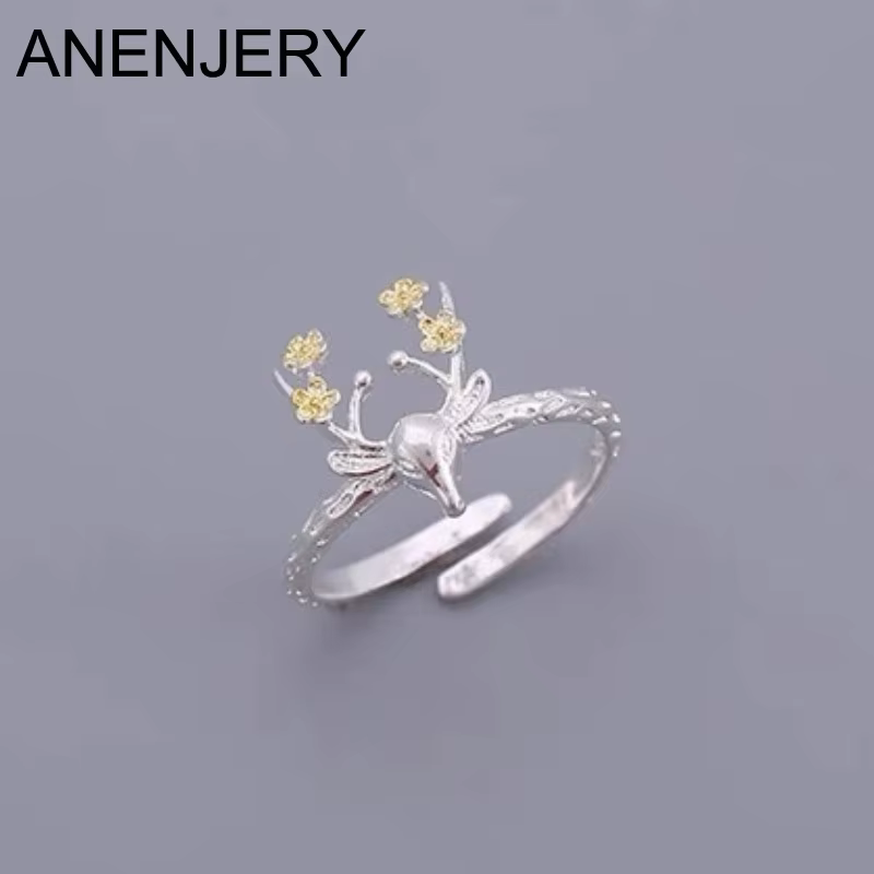 ANENJERY-Bagues réglables en bois de cerf pour femme, petit cerf, wapiti, animal, mode minimaliste, 