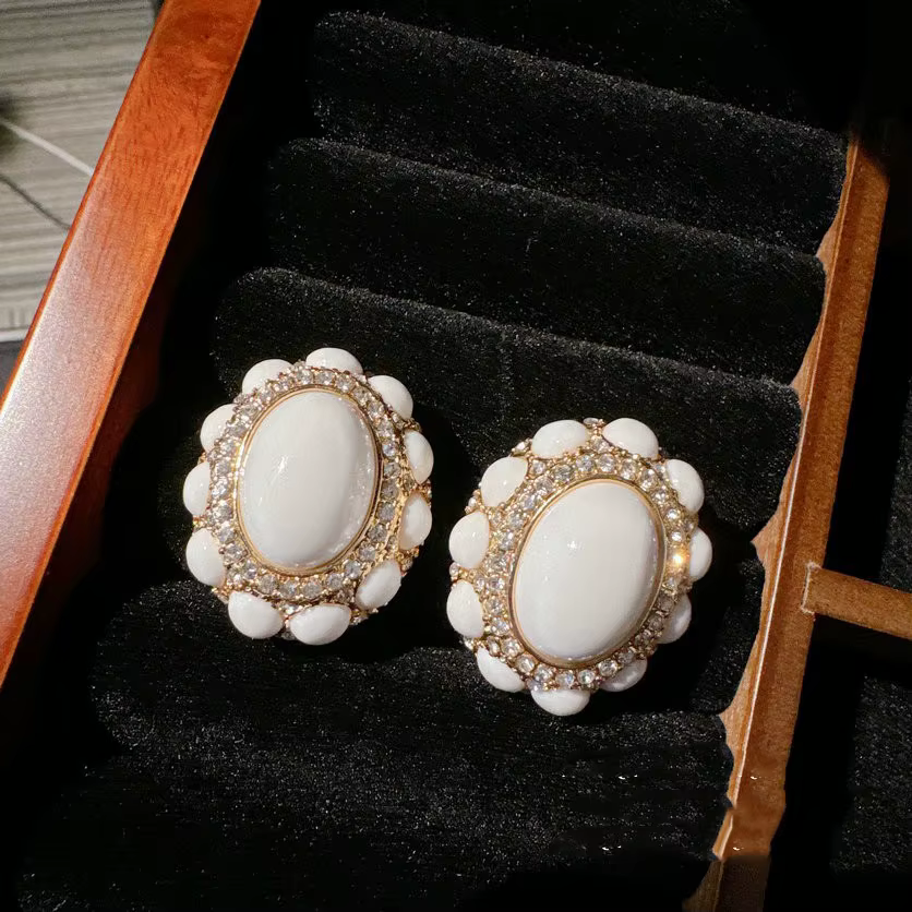 Boucles d'Oreilles en Pierres Précieuses pour Femme, Vintage, Plaqué Or 18K, Rose Crème, Bague Coniq