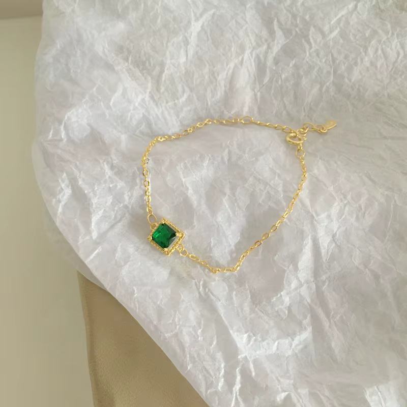 ANENJERY – Bracelet de luxe en Zircon pour femmes/hommes, bijoux carrés émeraude à la mode, vente en