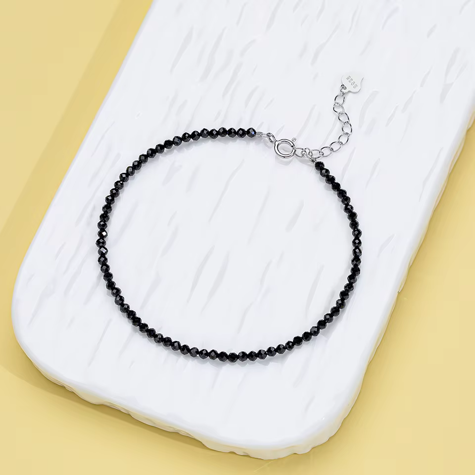 Bracelet de perles en pierre naturelle, chaîne à main, bijoux de luxe de 2MM avec Bracelet en argent