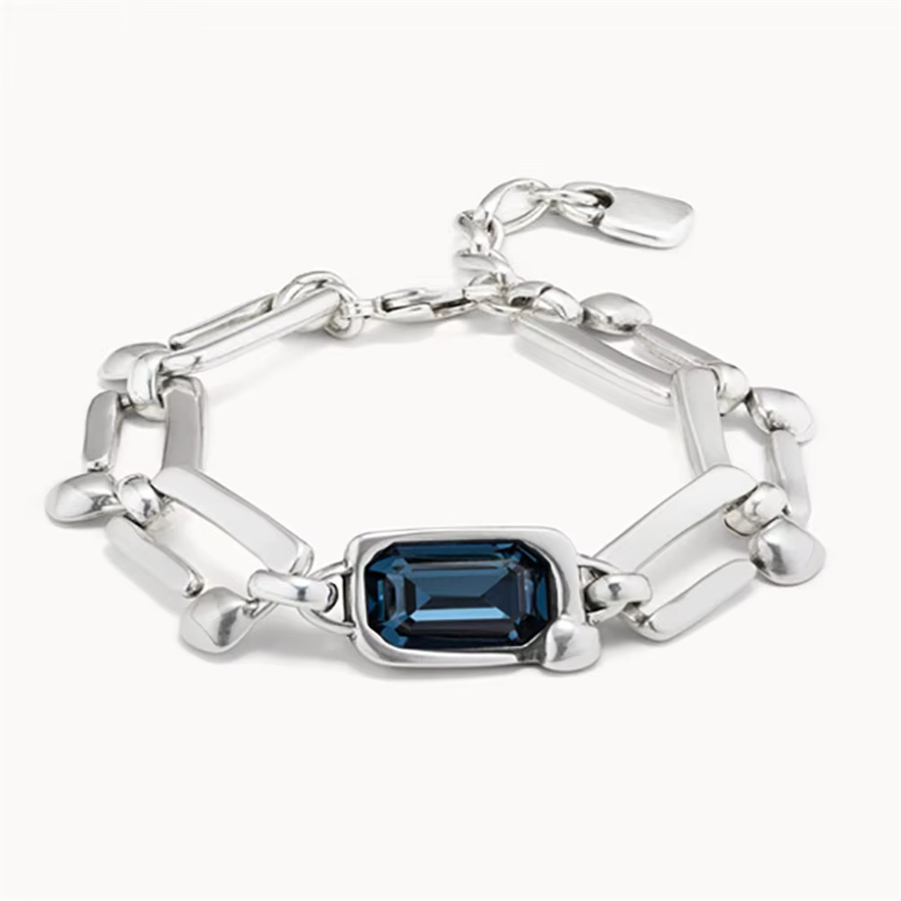 Bracelet à chaîne géométrique en argent et cristal bleu, magnifique et exquis, accessoires pour femm