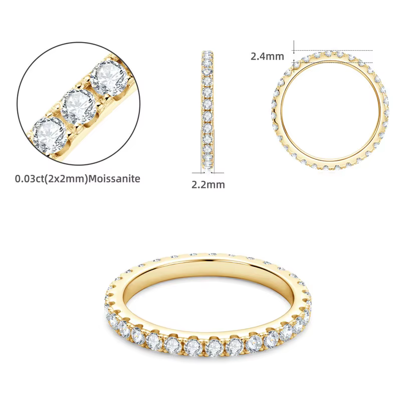 Lnngy certifié 2mm Moissanite bague d'éternité 925 en argent Sterling alliance pour les femmes 14k p