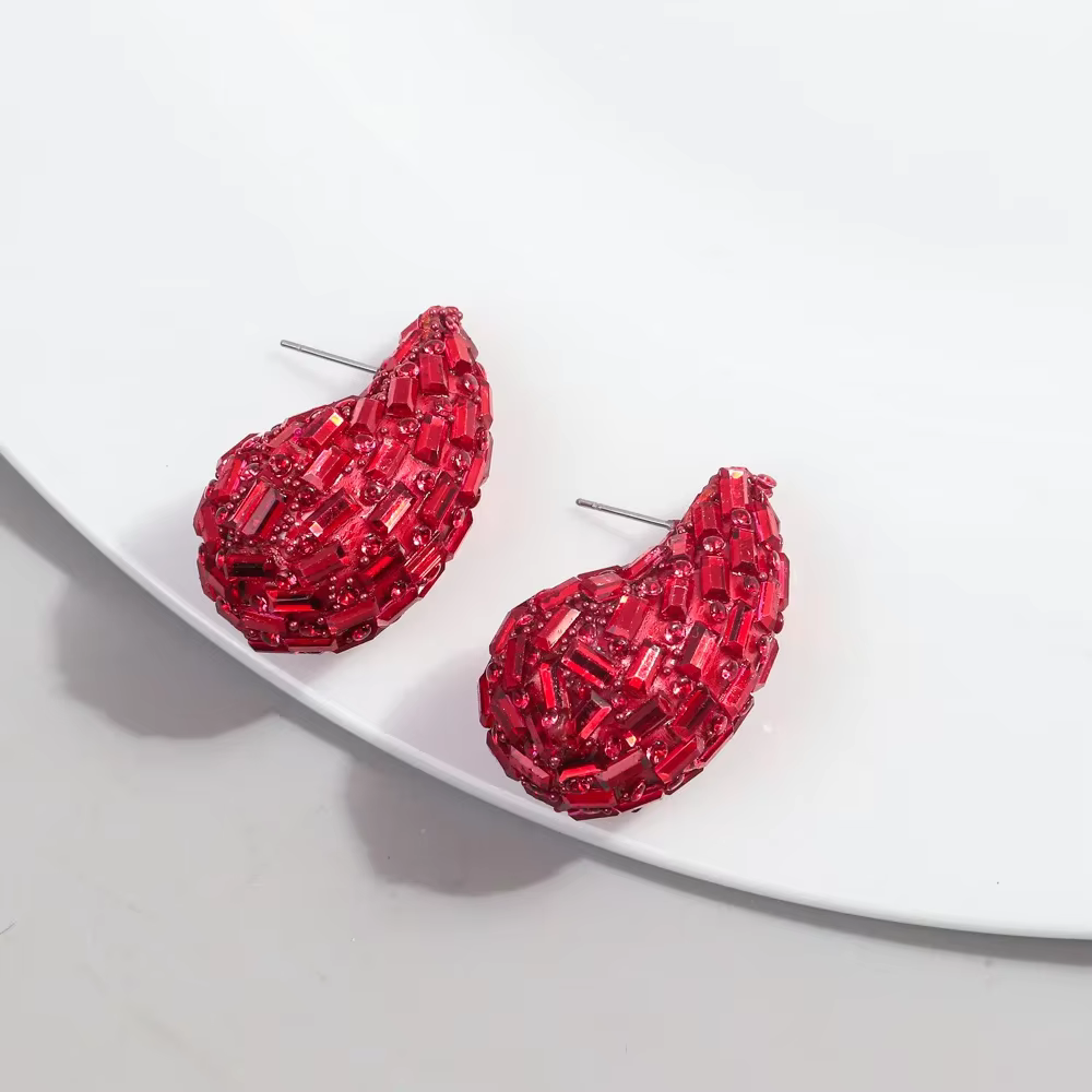 Boucles d'oreilles créoles en forme de goutte d'eau pour femmes, en cristal épais, dôme coloré, en f