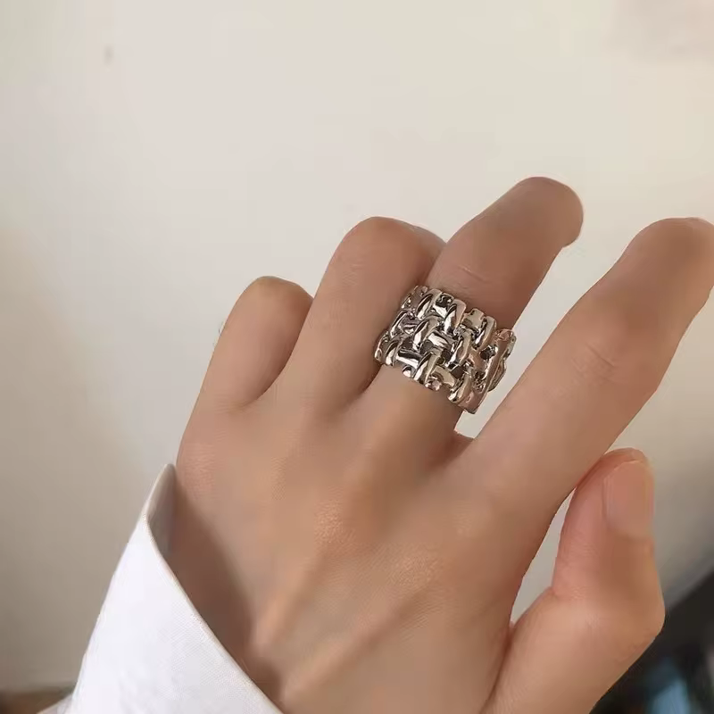 Bagues tissées à larges bords pour femmes, bijoux de fête, anneau ouvert creux géométrique, bijoux p
