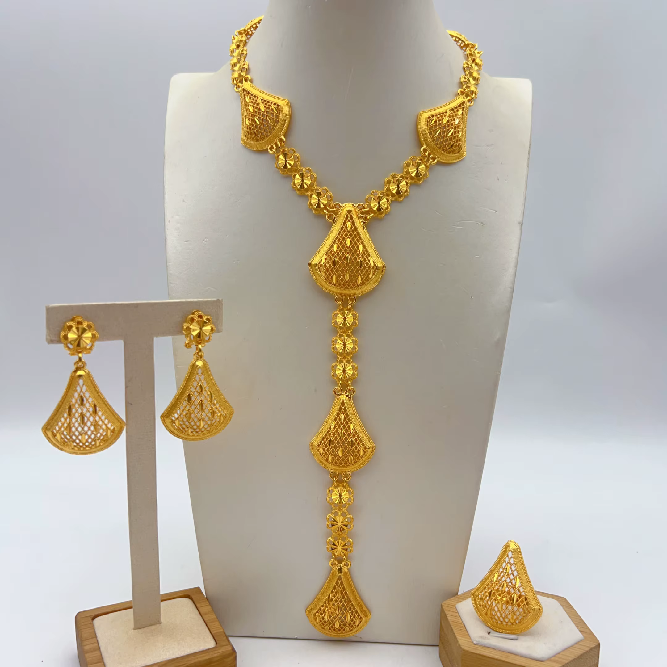 Ensemble de bijoux Dubai, collier long et boucles d'oreilles pour femmes, plaqué or, Nigeria, Inde, 