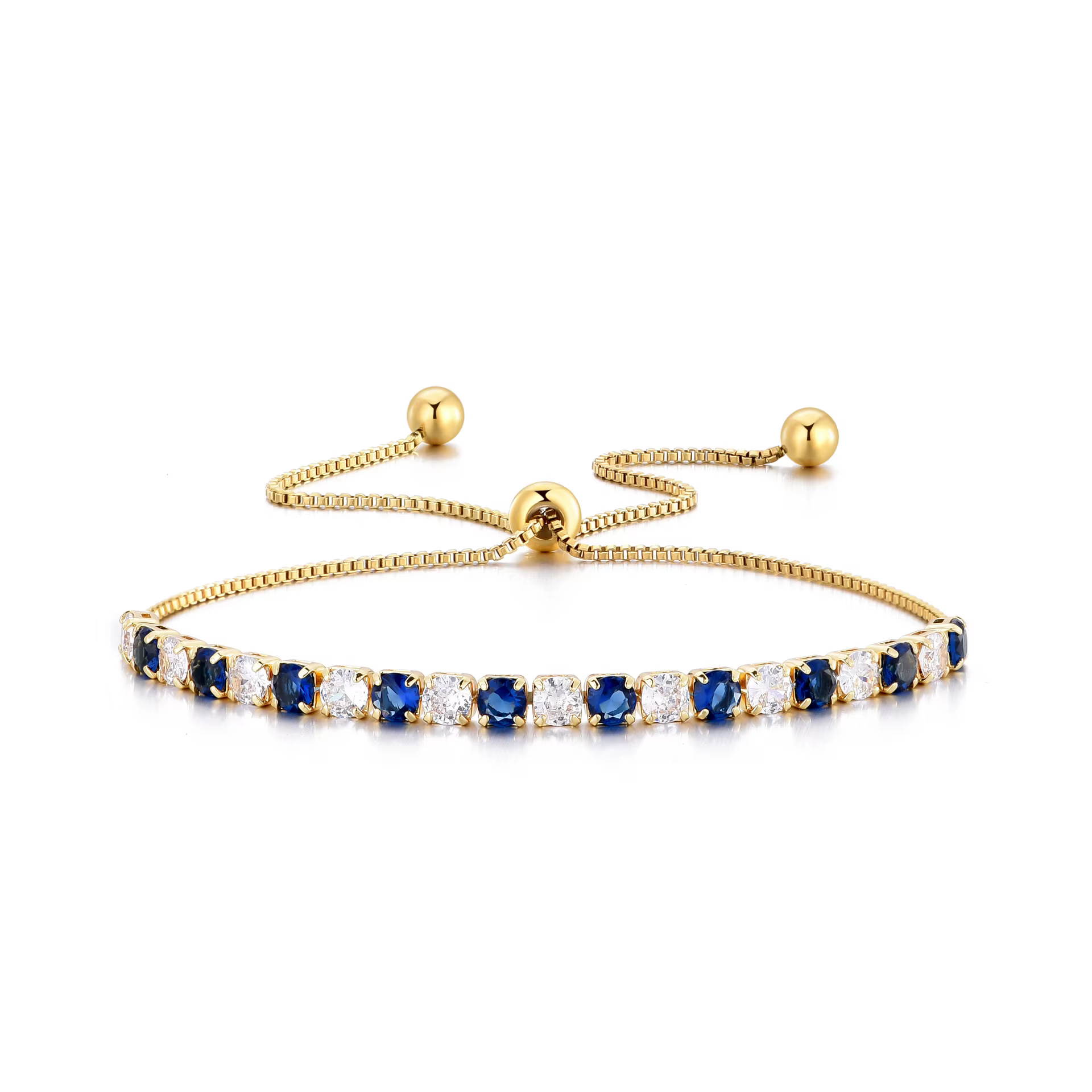 Bracelets ronds en pierre blanche bleu Royal pour femmes, couleur or, chaînes à main en métal Zircon
