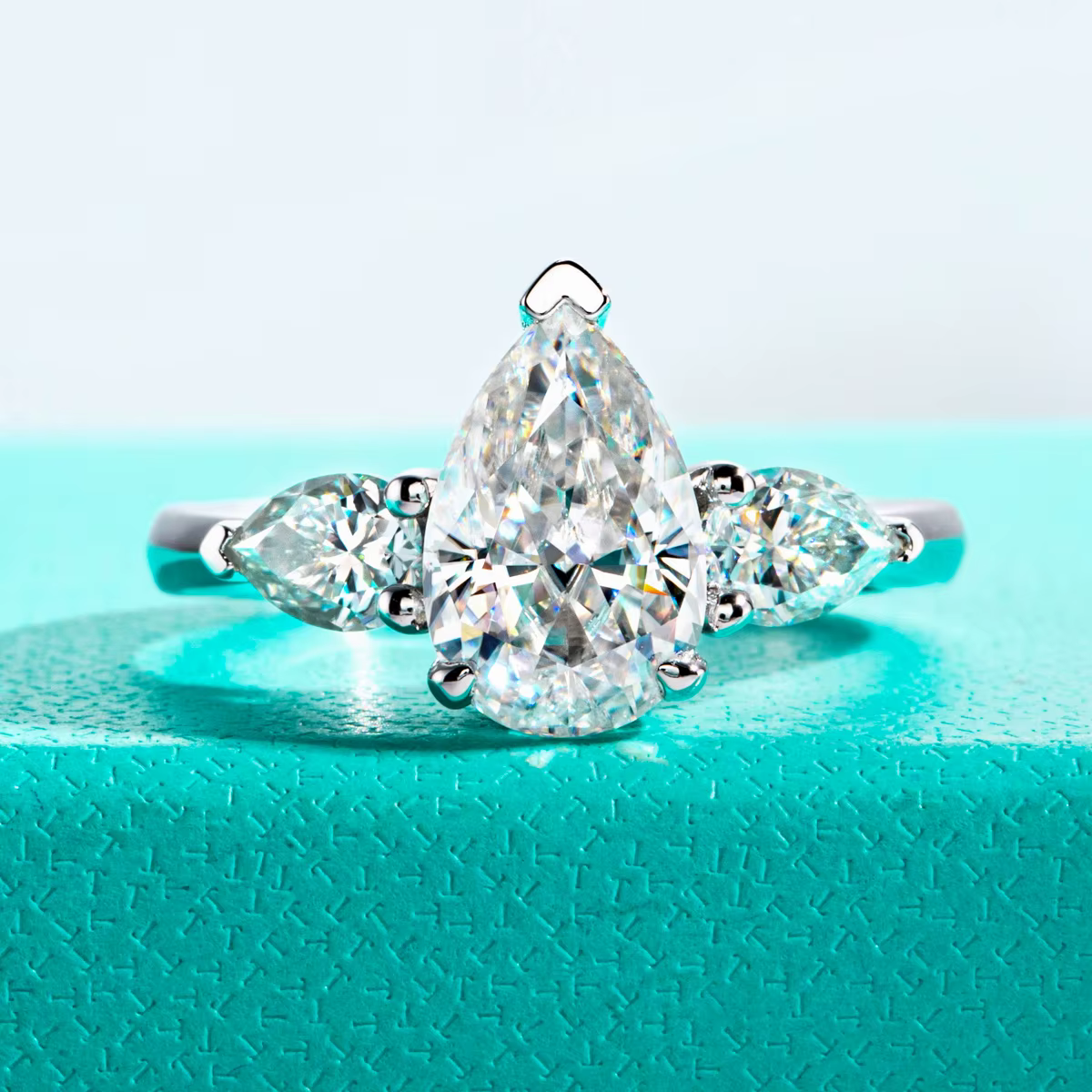 AnuJewel 4cttw poire coupe D couleur Moissanite bague de fiançailles plaqué or 18K classique bague d