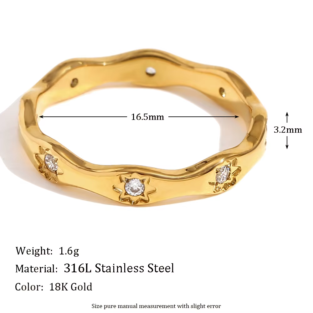 E.B.belle-Bague en forme de vague d'étoile de lecture de biscuits pour femme, acier inoxydable, plaq