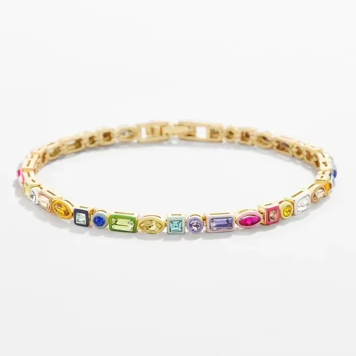 Collier en émail coloré arc-en-ciel géométrique pour femme, bijoux de tennis, œil rond et carré, for