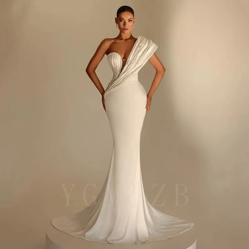 Sur l'épaule robes De mariée 2025 Style sirène pour les mariées perlée robes De soirée formelles rob