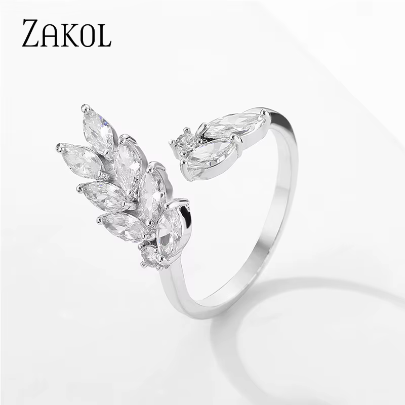 ZAKOL – bague de mariage à la mode pour femmes, en forme de feuille, en zircone cubique transparente