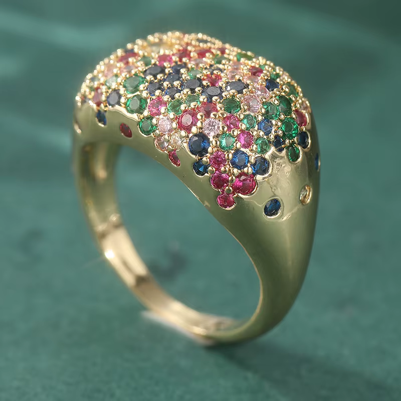 Ensemble avec Zircon synthétique coloré, bague de couleur dorée élégante et luxueuse pour femmes, bi