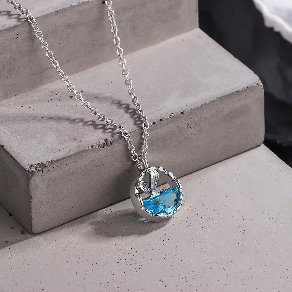 Collier pendentif en argent regardé S925 pour femme, pierre précieuse bleue sirène, bijoux de luxe, 