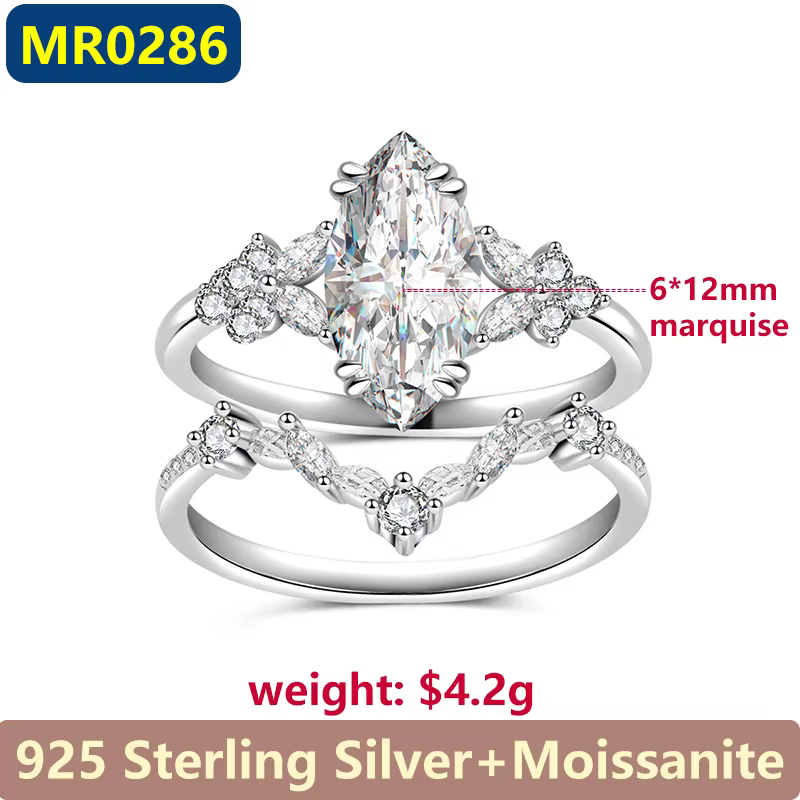 Bagues de luxe en moissanite marquise 2 carats pour femmes, bijoux en argent sterling S925, bagues e