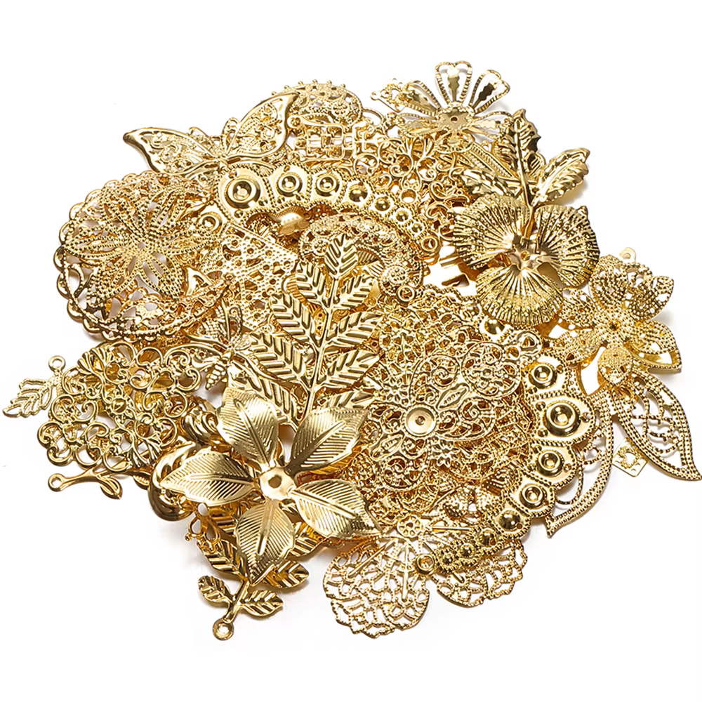 50g 100g mixte métal fleur filigrane enveloppes connecteurs fer artisanat bricolage or argent en gro