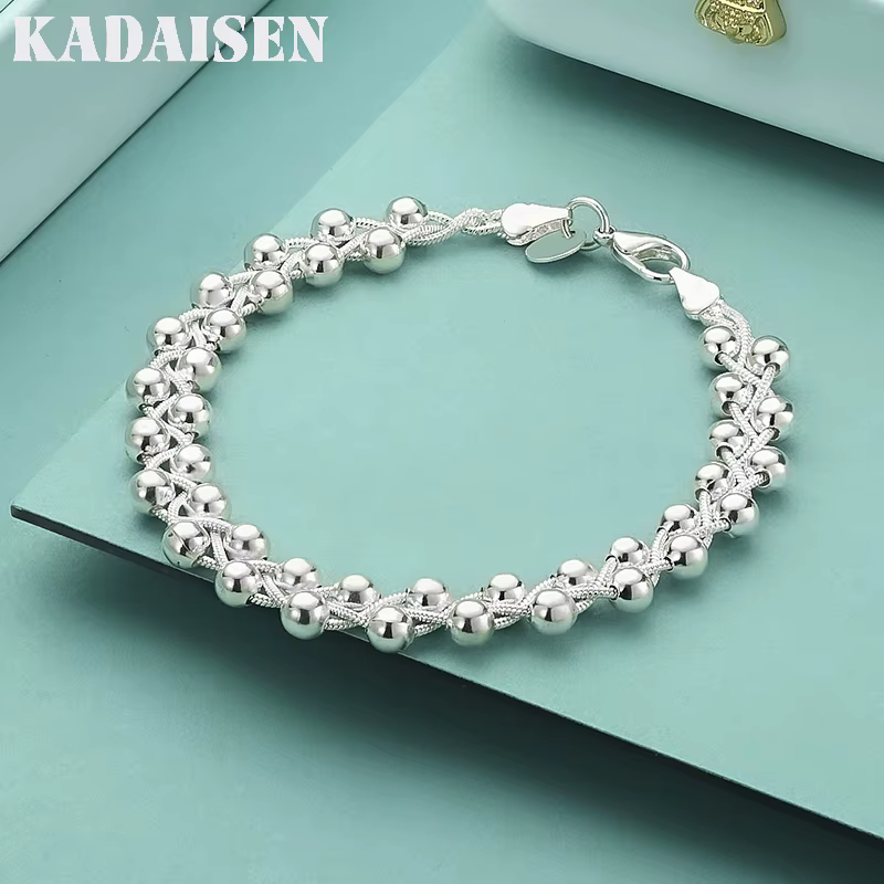 Bracelet en argent Sterling 925, belle chaîne de perles tressées pour femmes, bijoux fins à la mode,