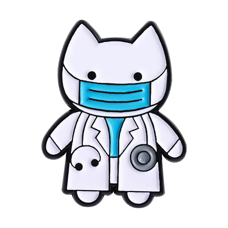 Broches en émail pour chat mignon, chaton de dessin animé portant un manteau de médecin et stéthosco