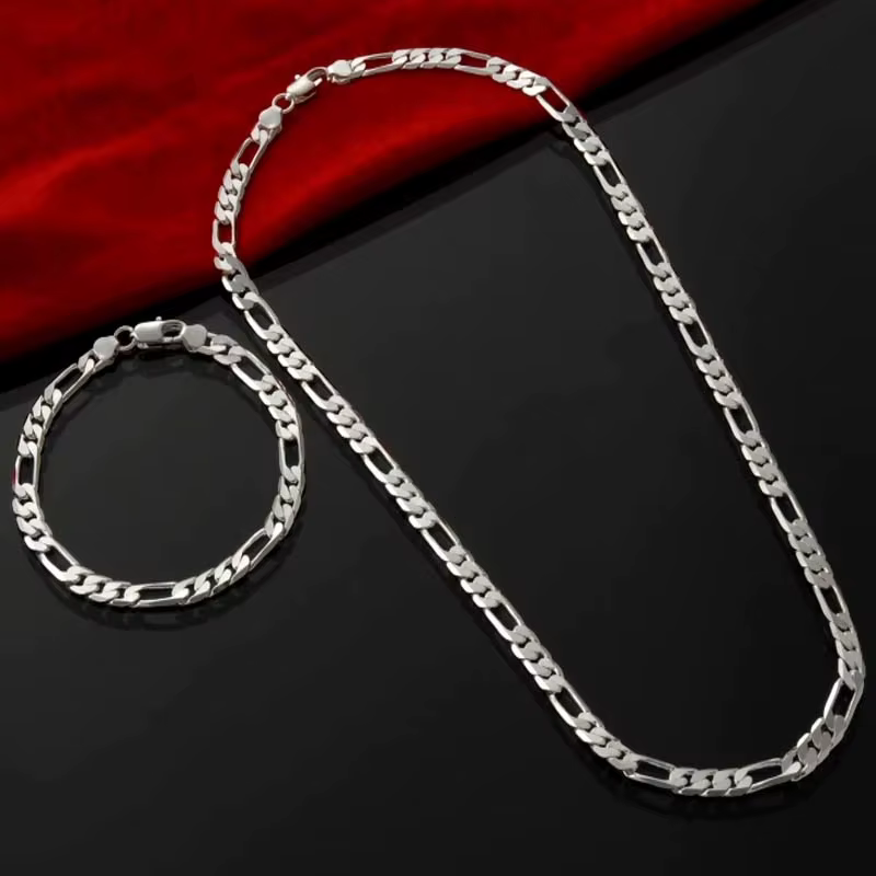 Nouvel Arrivage Noble : Ensemble de Bijoux en Argent 925 avec Chaîne de 4 mm pour Hommes et Femmes, 