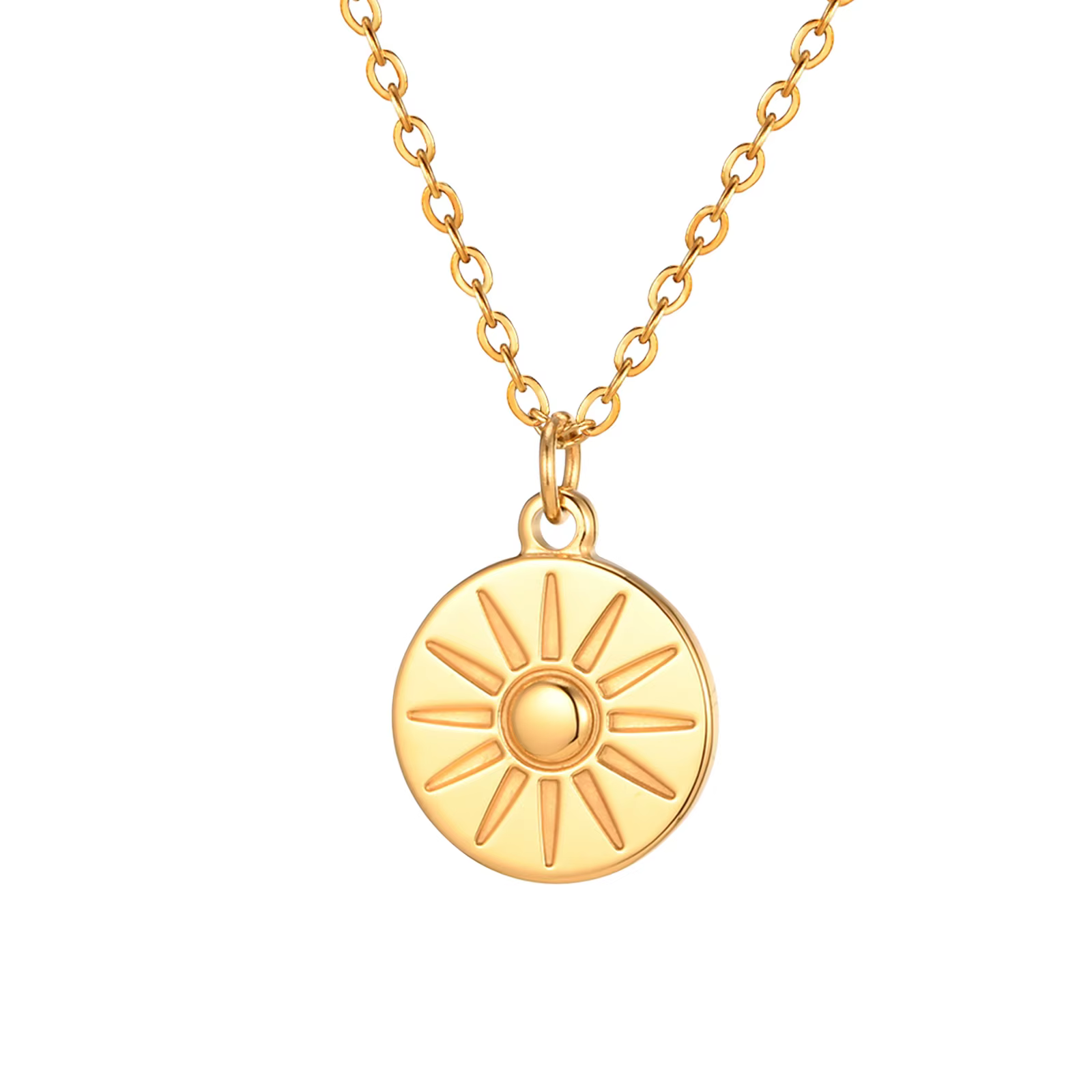 Collier pendentif pièce de monnaie du soleil pour femme, plaqué or 18 carats, pendentif médaillon, b