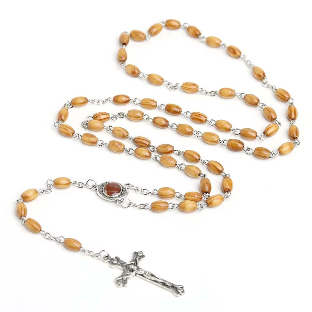 Chapelet catholique en bois avec perles pour hommes et femmes, croix orthodoxe, ULtissée, colliers d