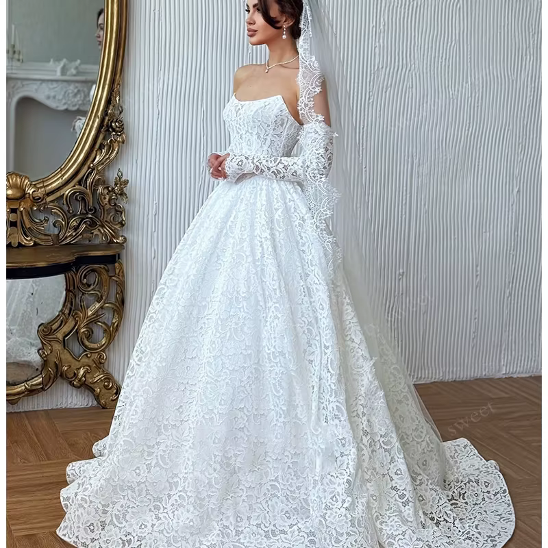 Robe De mariée gracieuse en dentelle brodée sur filet, ligne a, robe De bal, sans bretelles, manches