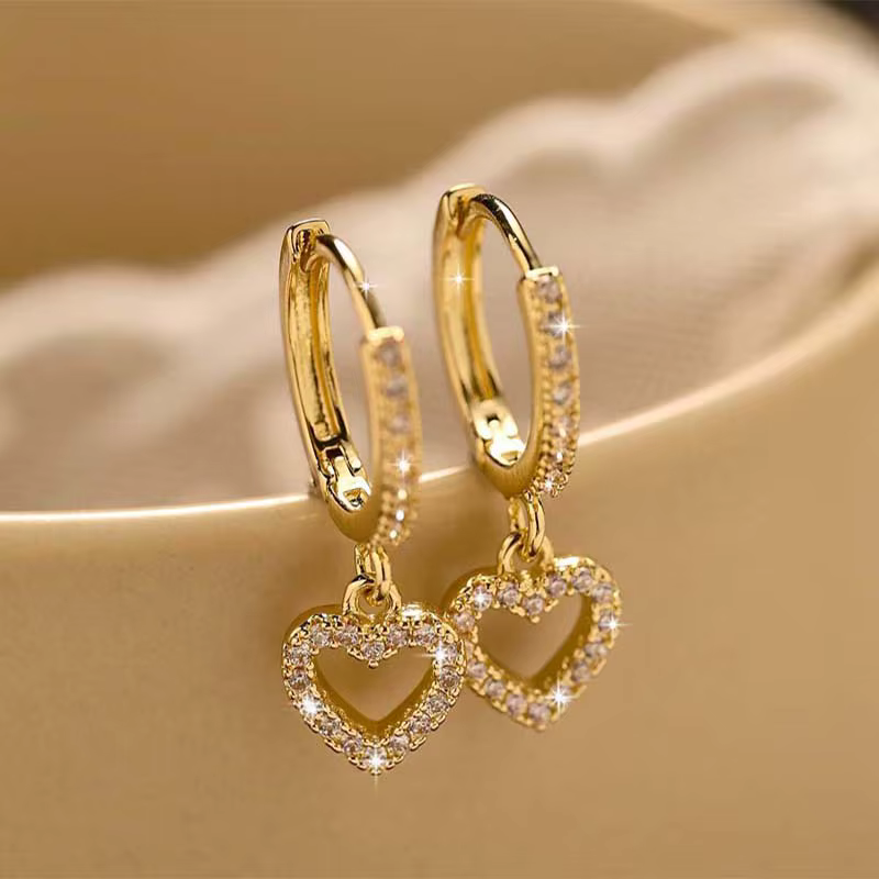 Boucles d'oreilles de luxe en cristal et Zircon pour femmes, pendentif en forme de cœur, couleur or,