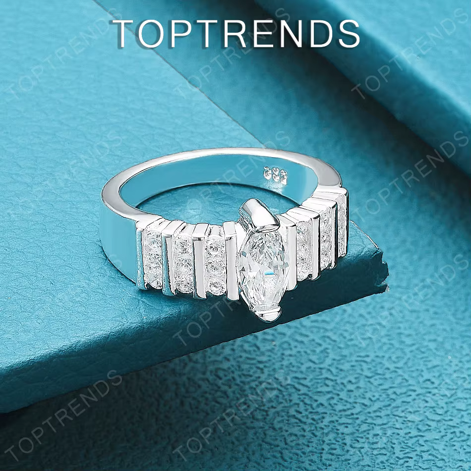 Bague de mariage ronde en argent sterling 925 incrustée de zircon ovale, accessoires de luxe nobles 