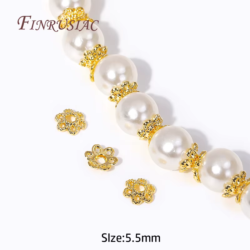 Bouchons de perles de fleurs plaquées or 18 carats, en laiton et en filigrane métallique, pour brico
