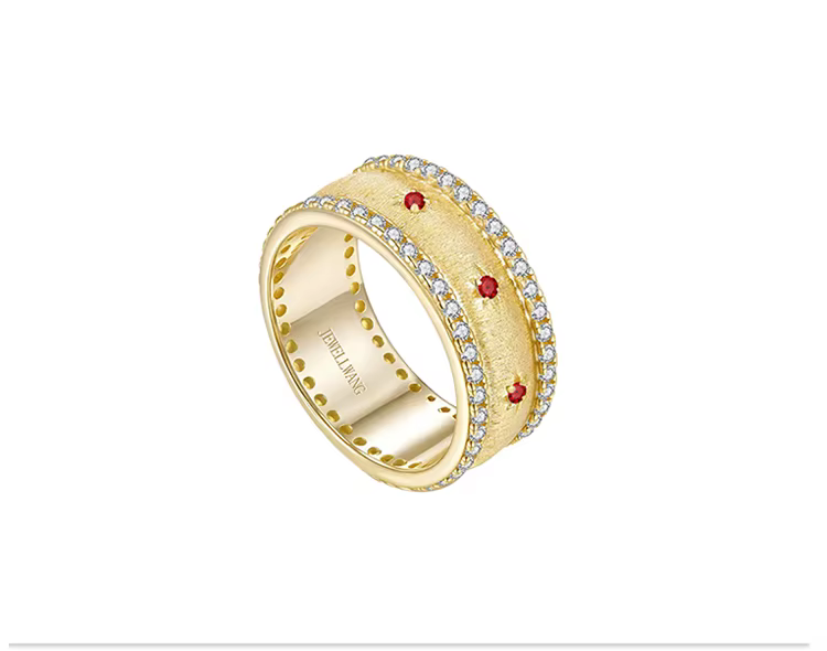 Bague en rubis cultivé en laboratoire JEWELLWANG, artisanat italien de luxe brossé, argent S925, pla