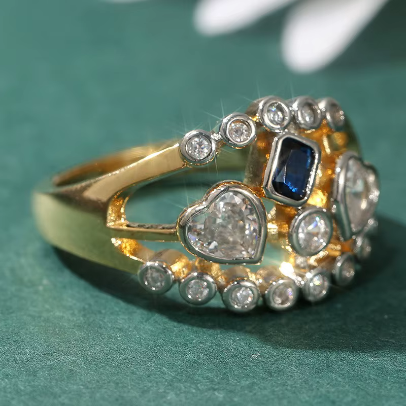Bague pour femme en forme de cœur, incrustée de deux couleurs, bleu et blanc, avec CZ, bijoux de fêt