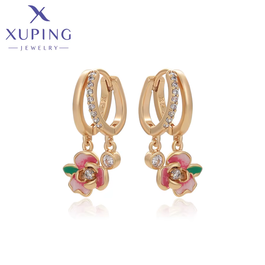 Boucles d'oreilles créoles Xuping Jewelry, nouvelle collection, motif floral, couleur or, pour femme