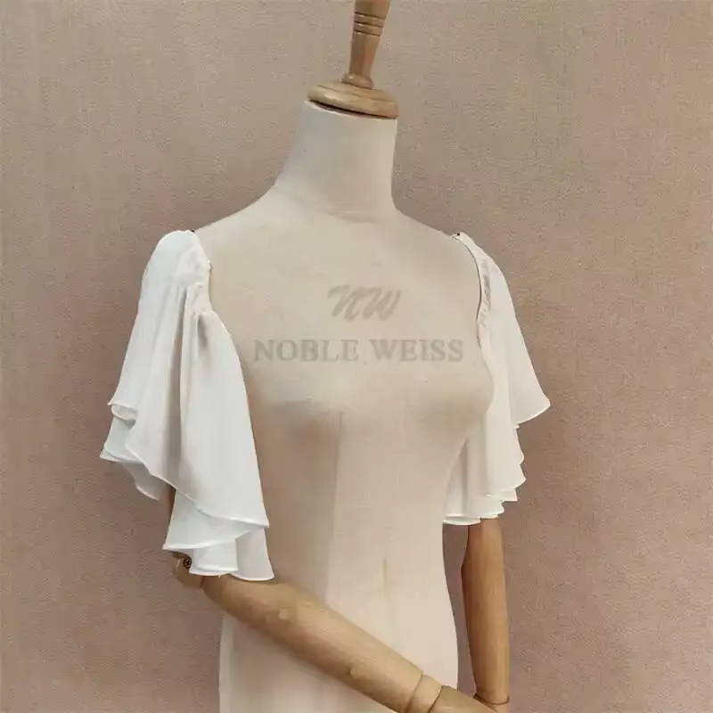 Robe de Mariée Amovible en Mousseline de Soie, Manches de Princesse Exagérées, pour Patients Mathiés