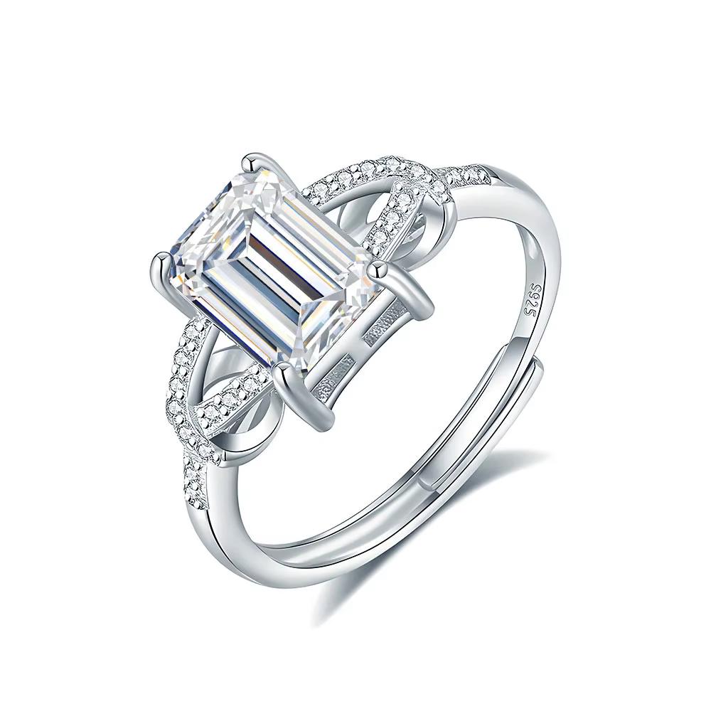 Bague carrée en argent sterling S925 avec zirconium 6x8mm, design unique, bijoux exquis polyvalents 