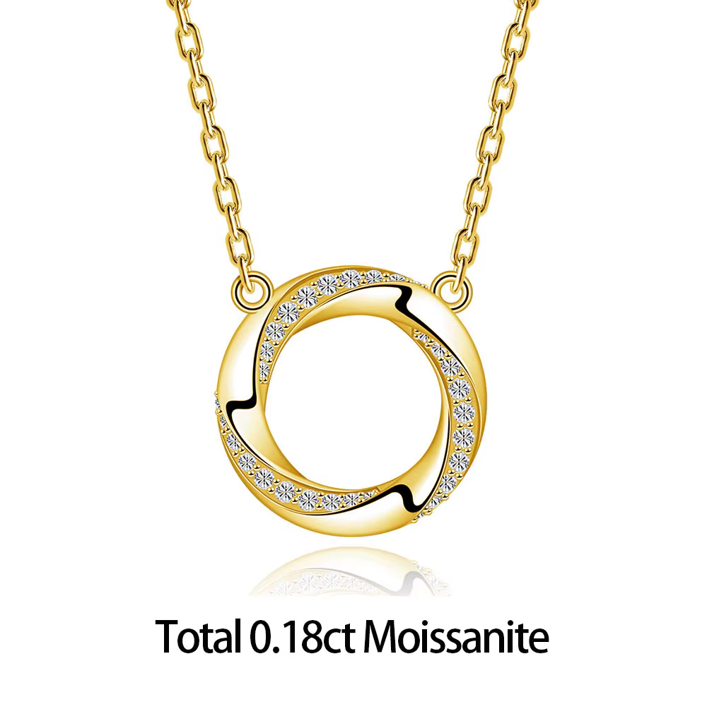 Collier pendentif cercle Mobius en moissanite Pretty Beauty pour femme, en argent S925 plaqué or, bi