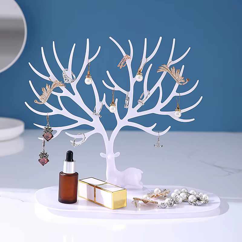 Présentoir à bijoux avec support de rangement en forme d'arbre pour boucles d'oreilles, colliers et 