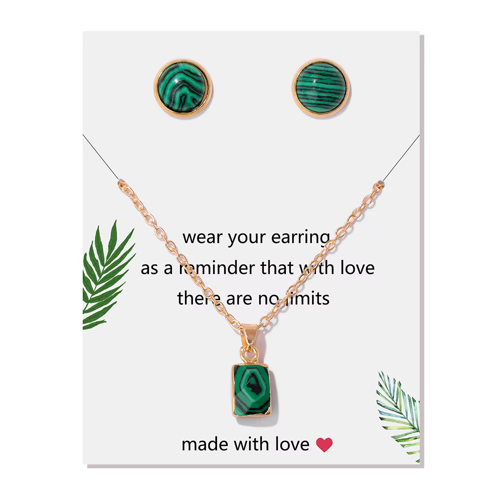 Collier pendentif hexagonal en pierre naturelle pour femme, boucles d'oreilles rondes, ensemble de b