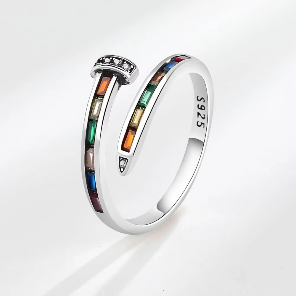 Bague de fête en argent thaïlandais pour femmes, Design d'ongles élégant, cristal coloré brillant, r