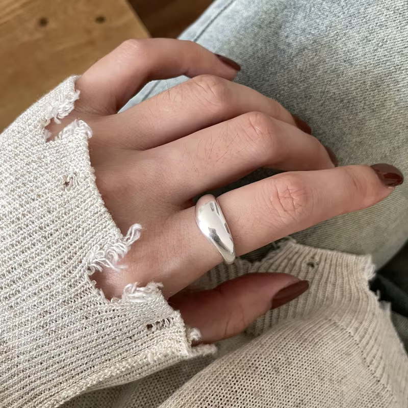 Bagues empilables irrégulières en argent sterling 925 pour femmes, bijoux de luxe vintage de qualité