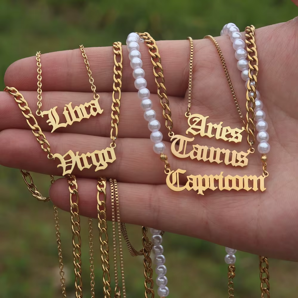 Collier en Acier Inoxydable avec Signe du Zodiaque, 12 Pendentifs Horoscope, Scorpion, Lettre revêt 