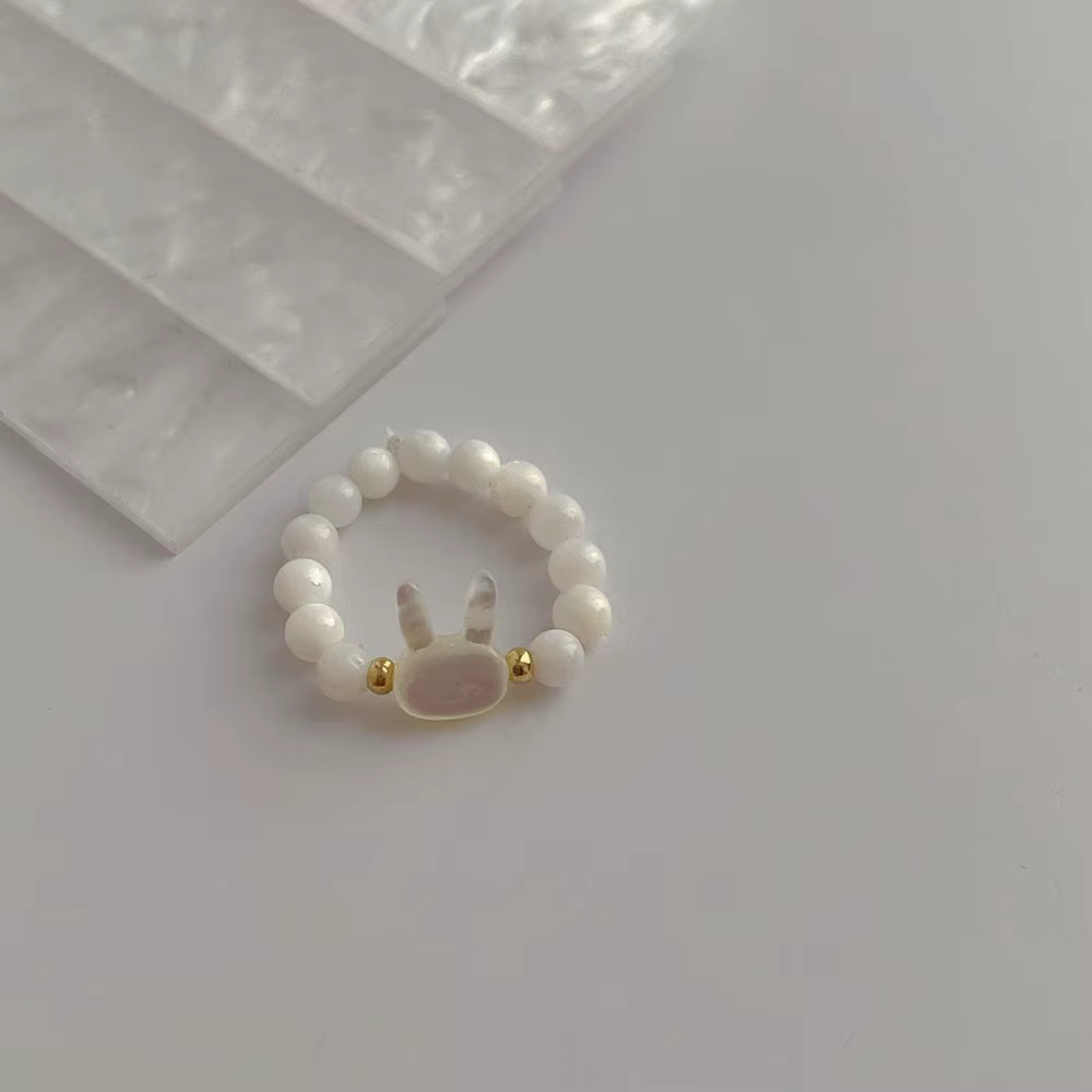 Fritillaria perle noir et blanc lapin perlé bague pour femmes mignon perles de cristal naturel pierr