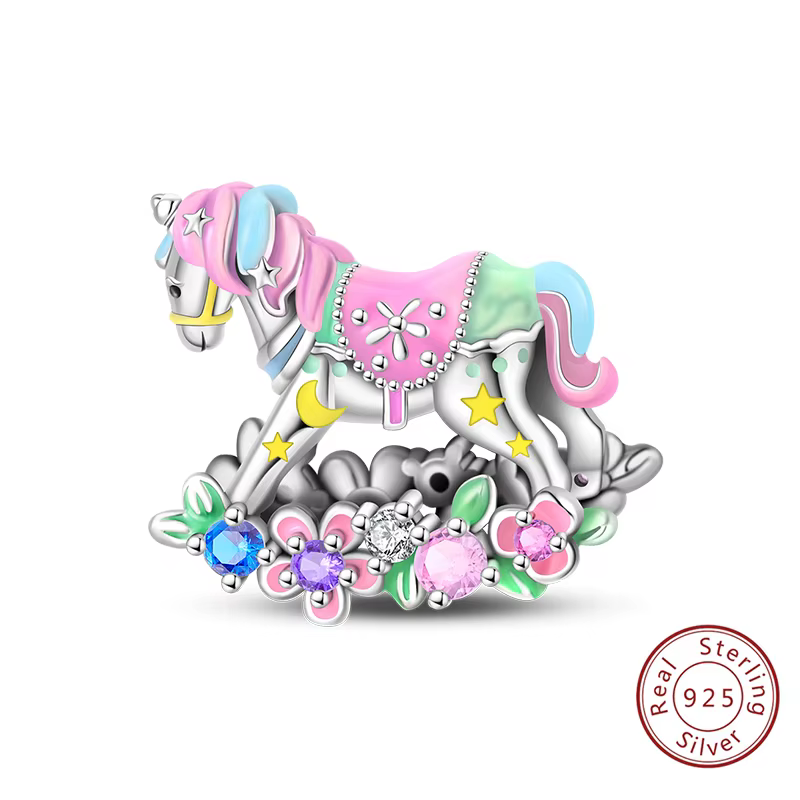 Breloques originales en argent Sterling 925, pendentif arc-en-ciel, carrousel, cheval de troie, bijo
