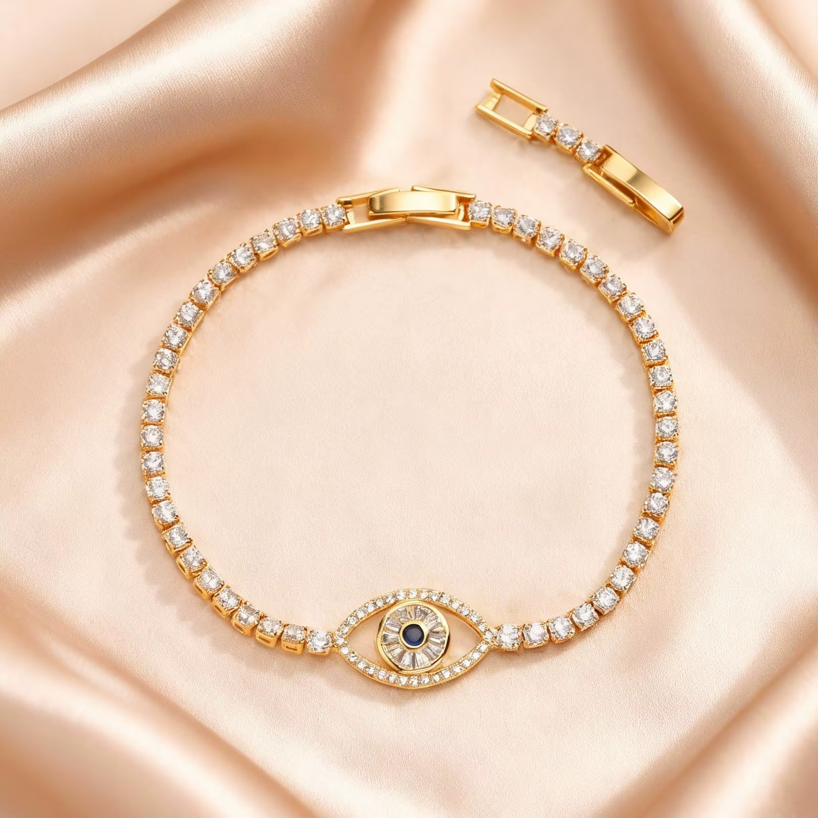 Bracelet délicat en zircon AAA, charme œil turc, plaqué or, chaîne de tennis réglable, bracelets pou
