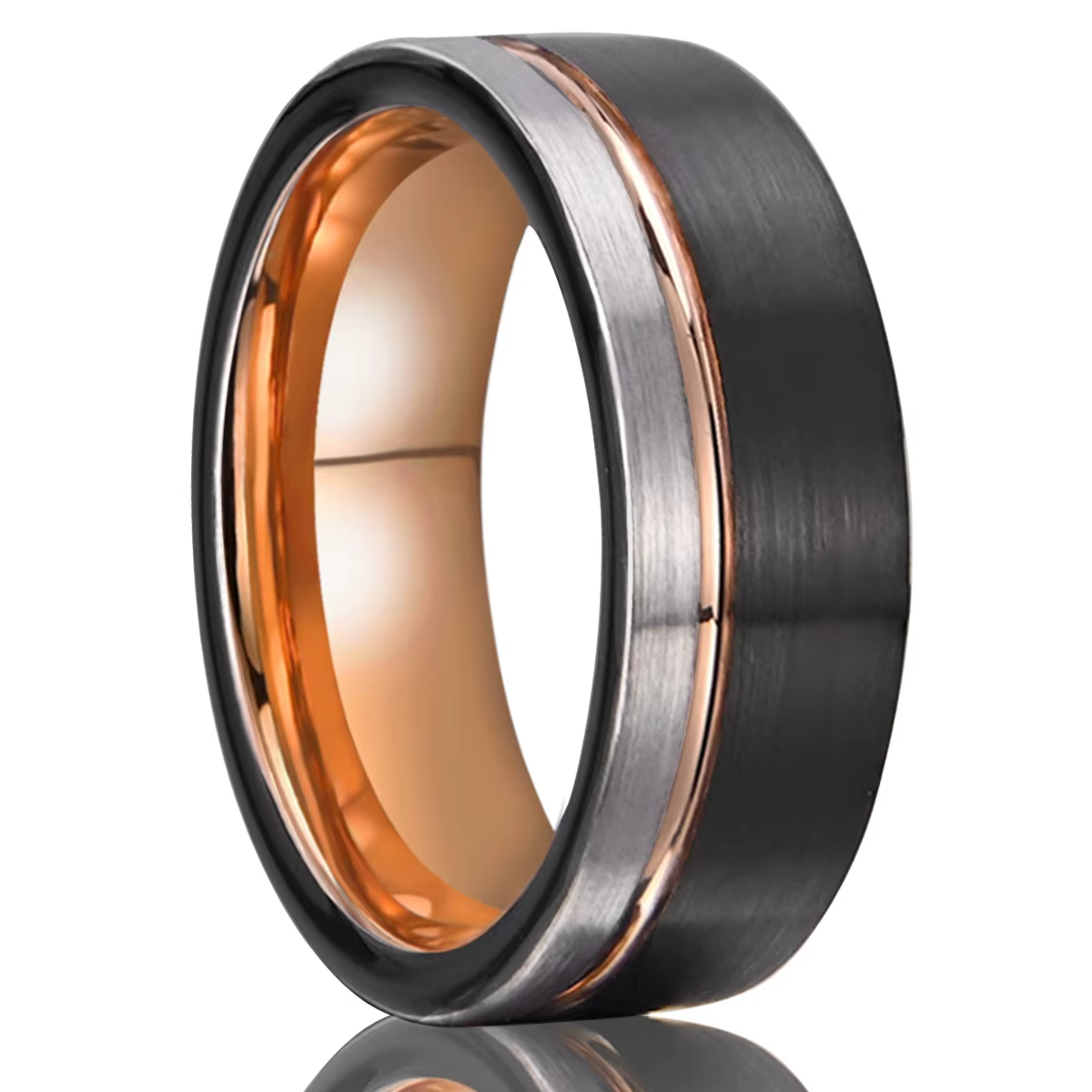 Bague en carbure de tungstène or rose 8 mm, alliances pour hommes et femmes, design à rainures bross