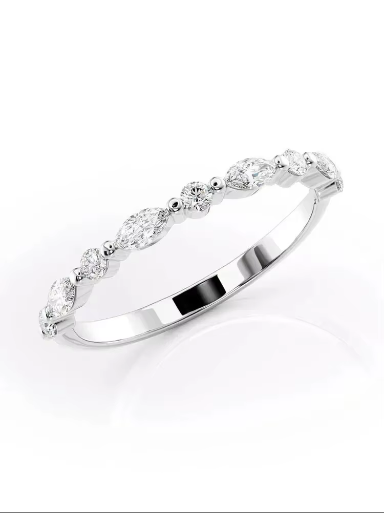 Bague en argent sterling 925 avec diamant moissanite véritable de 0,18 ct, taille marquise et ronde,