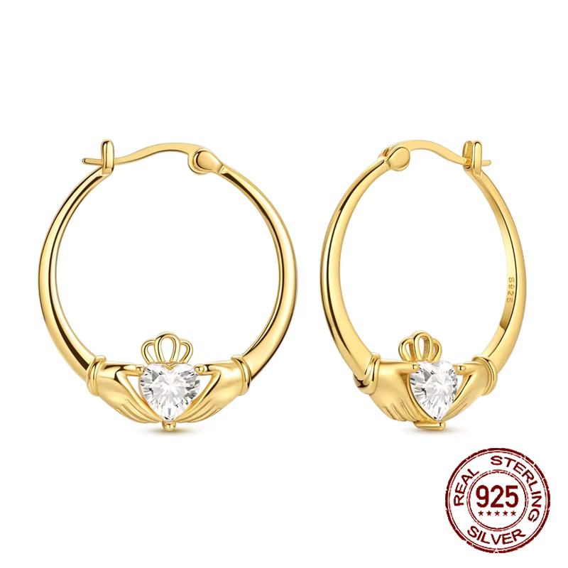 Boucles d'oreilles classiques en argent Sterling 925, symbole irlandais Claddagh, créoles pour femme