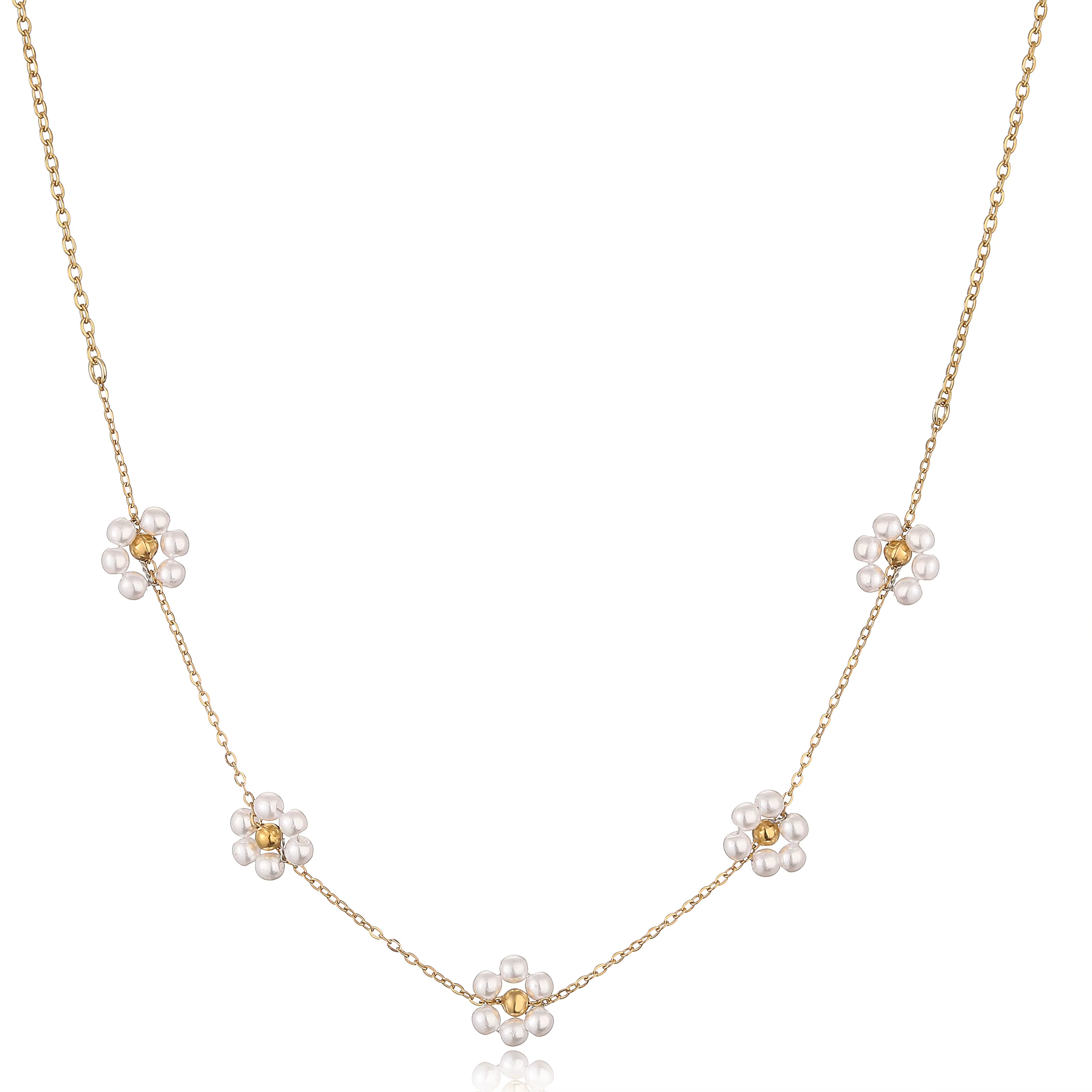 Collier ras du cou K-pop en perles plaqué or 18 carats pour femme, bijou fleur couleur or